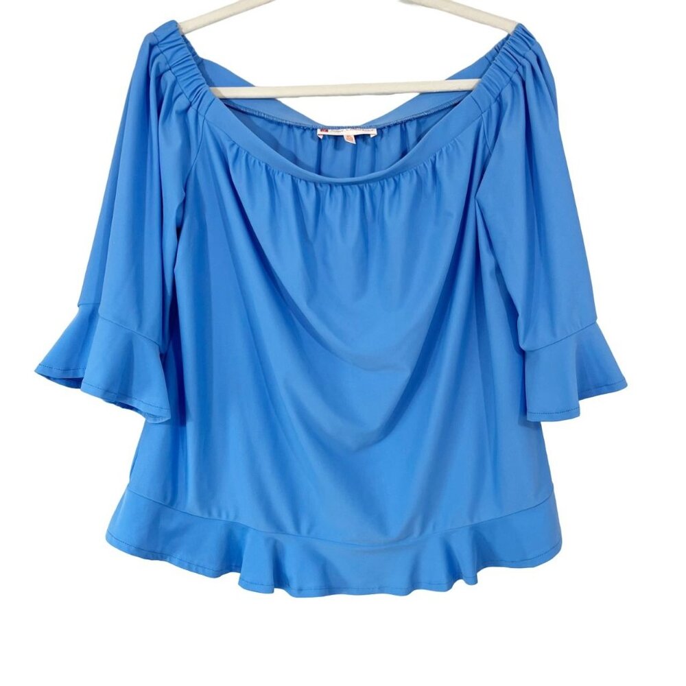 Jude Connally Blue Off the Shoulder Top Jude Cloth Ruffle Trim - Size XL